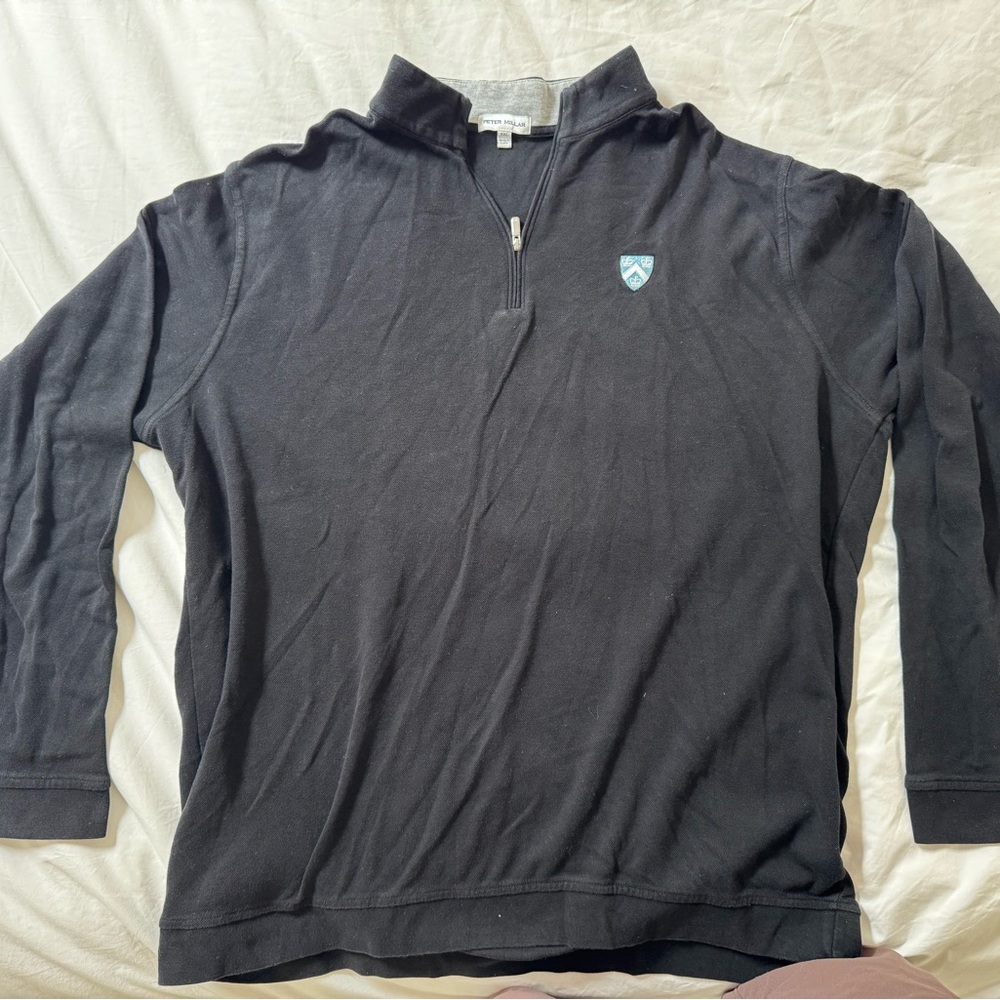 Peter Millar Black Quarter-Zip with Blue Crest - Columbia university